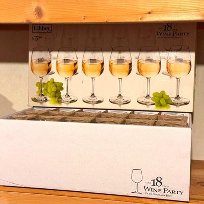 (18) Wine Party Long Stem Glasses With Storage Box