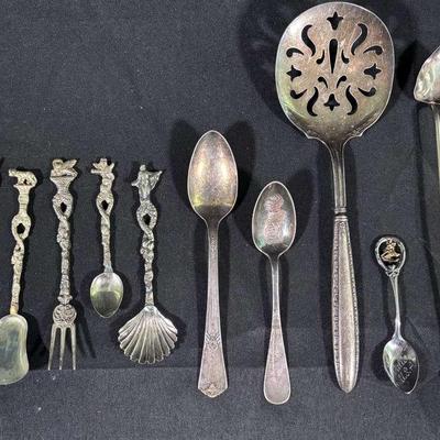 Vintage Collectors Silver Plate Demitasse Candlelight Utensil Set (Italy) and Other Collector Spoons