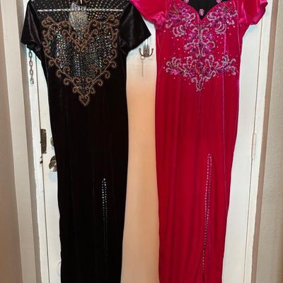 2 Handmade Vietnamese Dresses (size small-approx. 57.25" top collar to bottom of dress