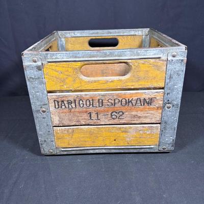 Vintage Wood & Metal Milk Crate