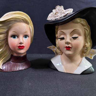 Rare Vintage Female Head Decorative Vases (Norcrest and Relpo Branded)
