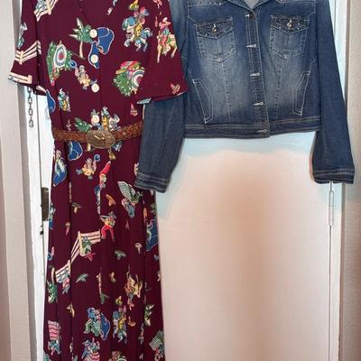 1940's-50's Cowgirl Dress with Leather Belt and Jean Jacket with Rhinestone "RODEO" on back