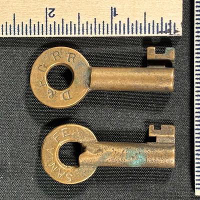 2 Rare Railroad Keys / Santa Fe w/earlier A&W football hallmrk & Denver & Rio Grande Western