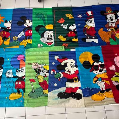 Year of Mickey Outdoor Decorative Flags for Each Season, 12 Flags and a Protective Flag Holder