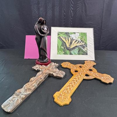 Beautiful Family Statue, Large Art Crosses &  Butterfly Matte Print