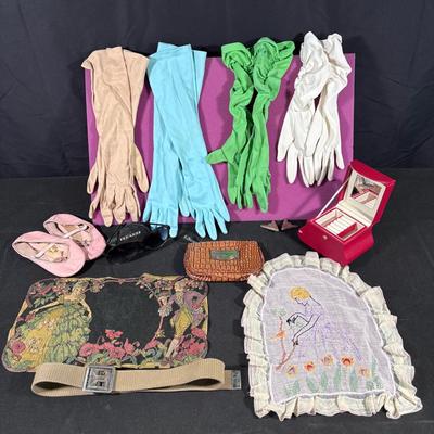 Vintage Luxury Lot with Travel Jewelry Case, Wallet, Evening Gown Gloves, Sunglasses and More