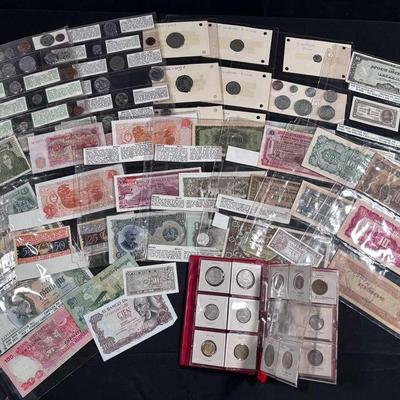 Vintage Foreign Coins and Bills Lot