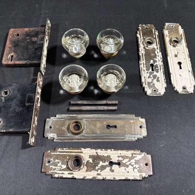 Antique Glass and Brass Doorknobs, Backer Plates and Locks