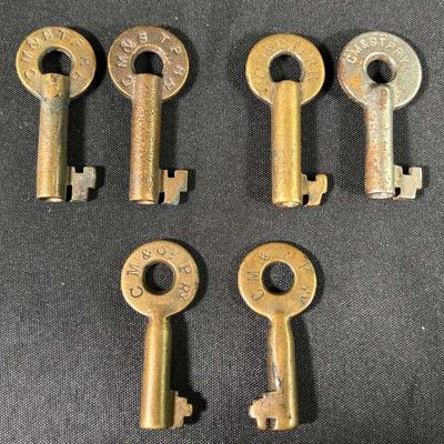 Set of 6 Brass Railroad Keys