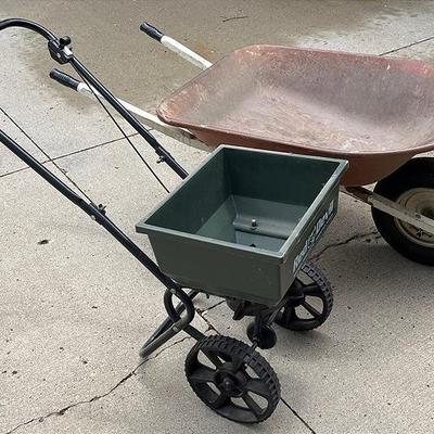 Seed Spreader and Wheelbarrel