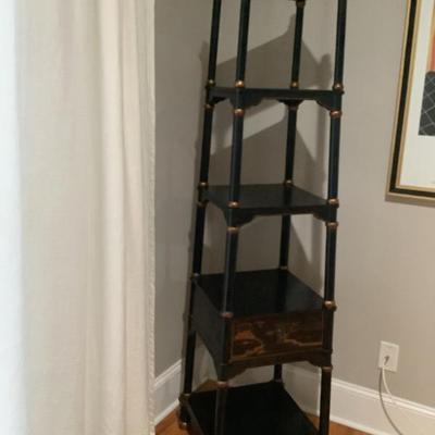 $350 black chinoiserie style 4 shelf etagere 70"H 19" x 19" 
