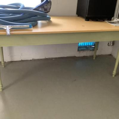 Sale Photo Thumbnail #342: $150 yellow top, green base wooden table 30”H 70” x 33”