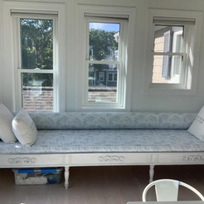 Sale Photo Thumbnail #140: $275 Long handmade lounger bench is 17"H with pillow roll 30"H 117"L 34"depth