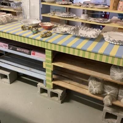 Sale Photo Thumbnail #225: $75 light blue & yellow striped table 29"H 93"L 23"depth 