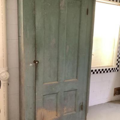 Sale Photo Thumbnail #339: $225 vintage wooden door cabinet 80”H 41”L 14”depth