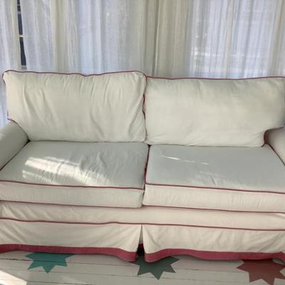 Sale Photo Thumbnail #115: $250 covered couch with pink piping 36"H 78"L 34"depth