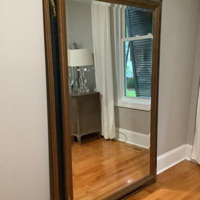 $395 beveled mirror, gold & black, hang either way 70" x 46" 
