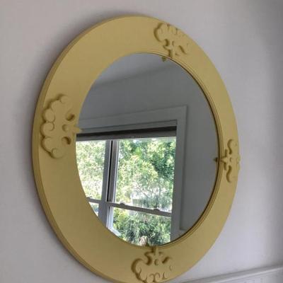 Sale Photo Thumbnail #176: $125 Maine Cottage yellow framed mirror 29"diameter 
