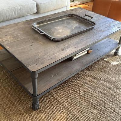$350 coffee table, 2 tier on casters 18"H 55" x 32"