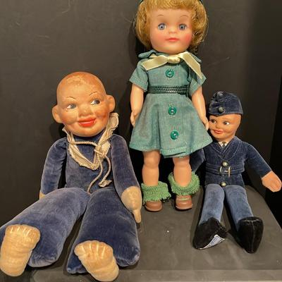 3 Vintage Dolls: Girl Scout, 2 Antique Cloth Dolls