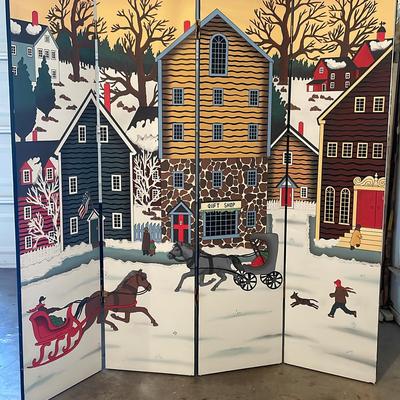 Decorator Painted Wooden Screen.