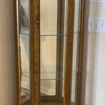 Vintage Wooden Glass Door Mirror Backed Curio Cabinet