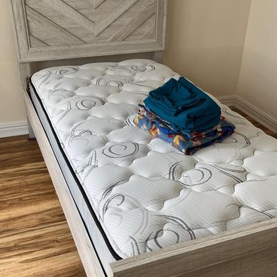 Twin-Sized Driftwood Bedframe + Legends Mattress And All Bedding