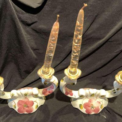 Pair Of Pereins Valado Portugal Hand-Painted Candle Holders 