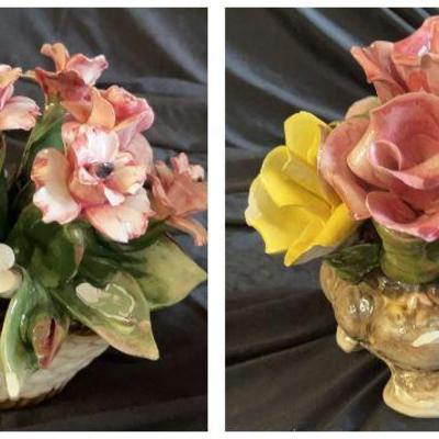 Vintage Campodimonte Porcelain Flower Box And Basket