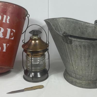 Antique Oil Lamp, Red Round Bottom Bucket & More! 