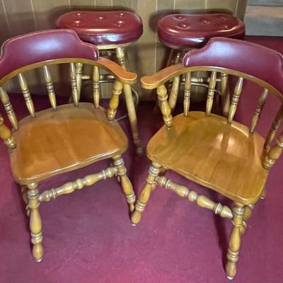 Vintage George Bent Co- Saddle Style Red Leather Bar Stools, Mid Century Captain Chairs