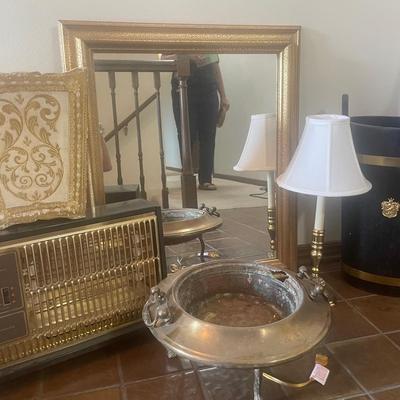 Antique Brass Jardiniere With Umbrella Stand, Lamp 