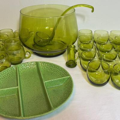 MCM Avocado Green Punch Bowl Set & More!