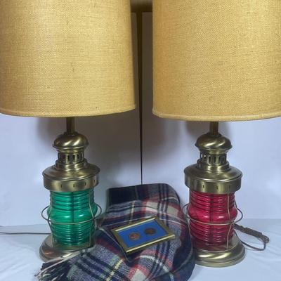 Vintage Nautical Lamps, Blanket, Nautical Coins 