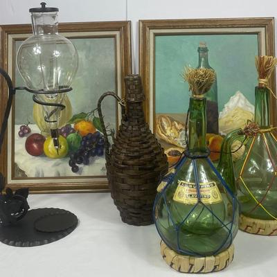Vintage Wicker Wine & Chianti Bottles, MCM Artwork