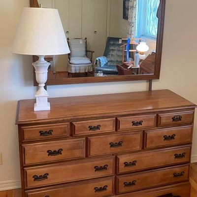 Vintage Dresser with Mirror and Vintage Carved Marble Lamp