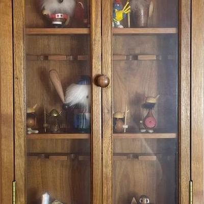 Vintage Miniature Collection Cabinet W/ MCM Gonk Figures 