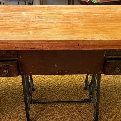 Antique Cast Iron And Wood Desk/Drafting Table