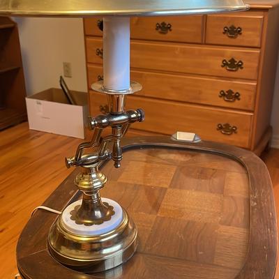 Antique Tea Table With Removable Glass Tray With MCM Brass Student Lamp