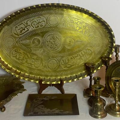 Vintage Oval Etched Brass Wall Hanging & Other Brass Treasures