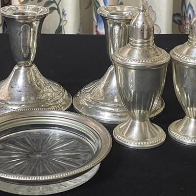 Sterling Weighted Salt & Pepper & Candle Holders 