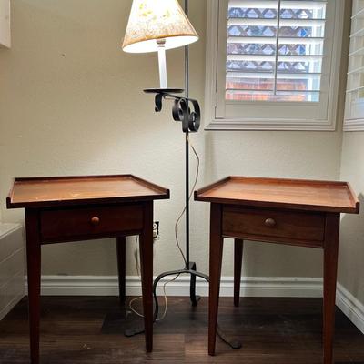 Two 21w X 30h X 21dp Solid Wood Side Tables & Wrought Iron Standing Lamp 