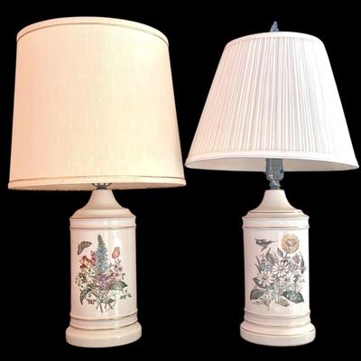 Pair of Porcelain Table Lamps With Floral & Gold Accents