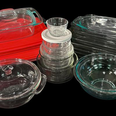 Pyrex & Anchor Hocking Clear Glass Baking Dishes, Mixing Bowls, & Storage Containers