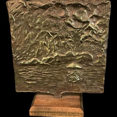 Vintage Cast Bronze Scenery Plaque