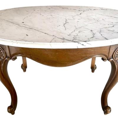 Queen Anne Style Carved Wooden Coffee Table w/ Marble Top (Made in Italy) 