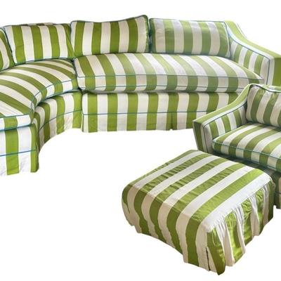 Striped Green & White 3-Piece Sectional
