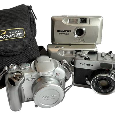 Yashica 35-ME, Canon Powershot S1 IS, & Olympus Trip 100R Cameras