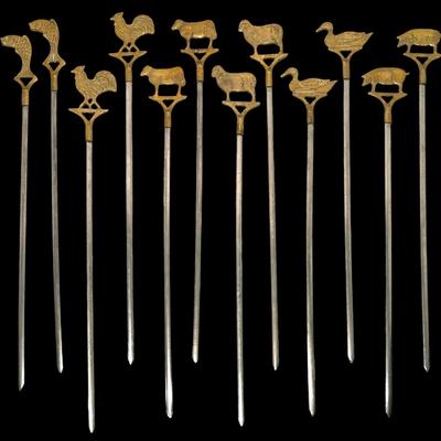 Mid-Century Brass & Stainless Steel Animal Shaped Skewers