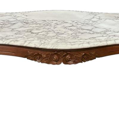 Carved Wooden Marble Top Coffee Table, Made in Italy